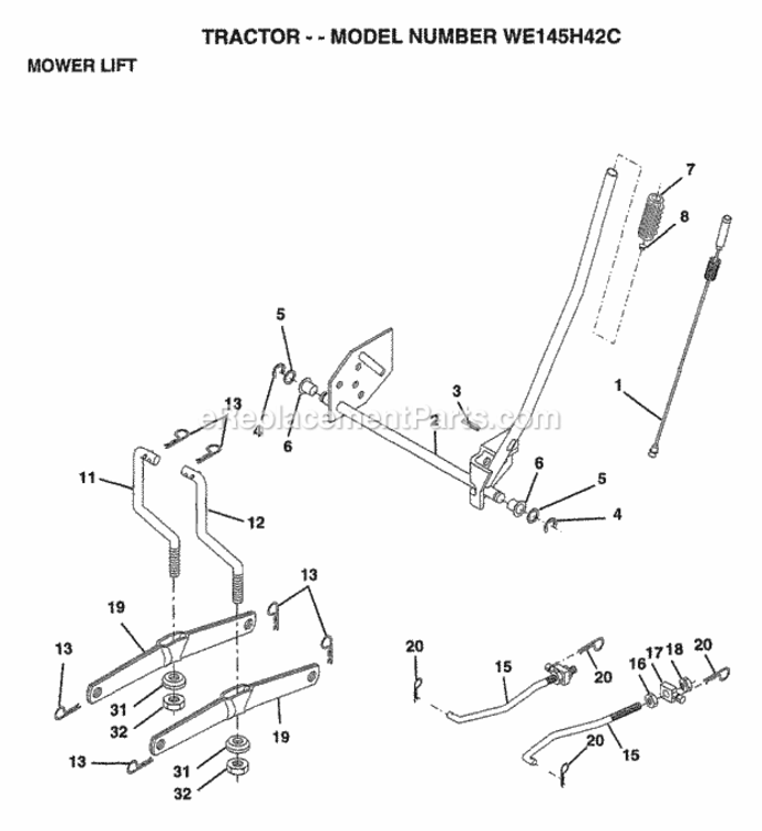 Page H Diagram and Parts List for WE145H42C 1998 Husqvarna Lawn Tractor