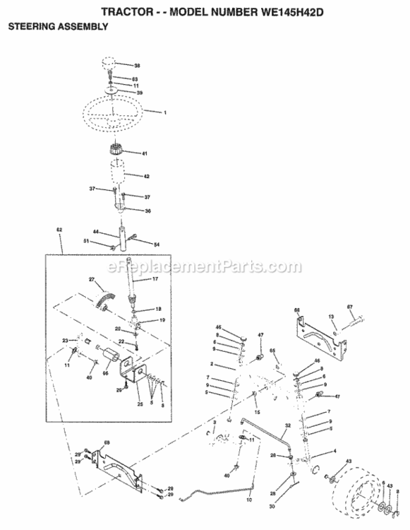 Page J Diagram and Parts List for WE145H42D 1998 Husqvarna Lawn Tractor