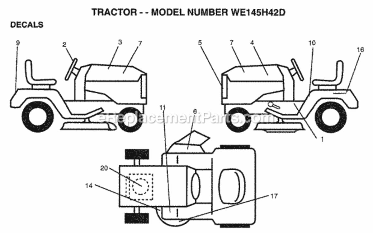Page B Diagram and Parts List for WE145H42D 1998 Husqvarna Lawn Tractor