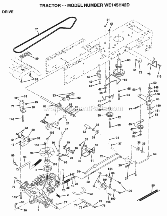 Page C Diagram and Parts List for WE145H42D 1998 Husqvarna Lawn Tractor