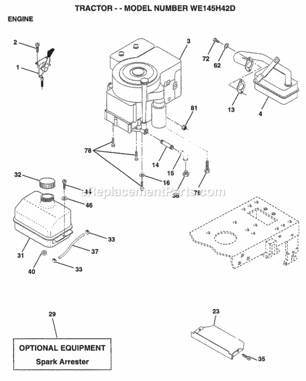 Page E Diagram and Parts List for WE145H42D 1998 Husqvarna Lawn Tractor