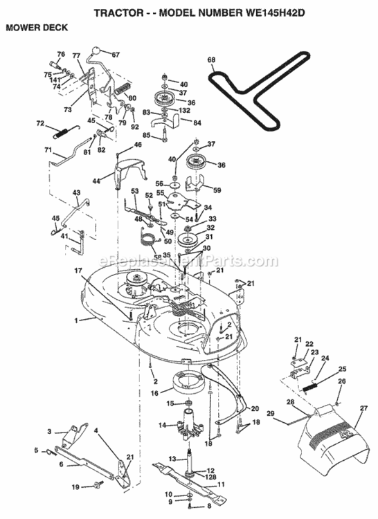 Page G Diagram and Parts List for WE145H42D 1998 Husqvarna Lawn Tractor