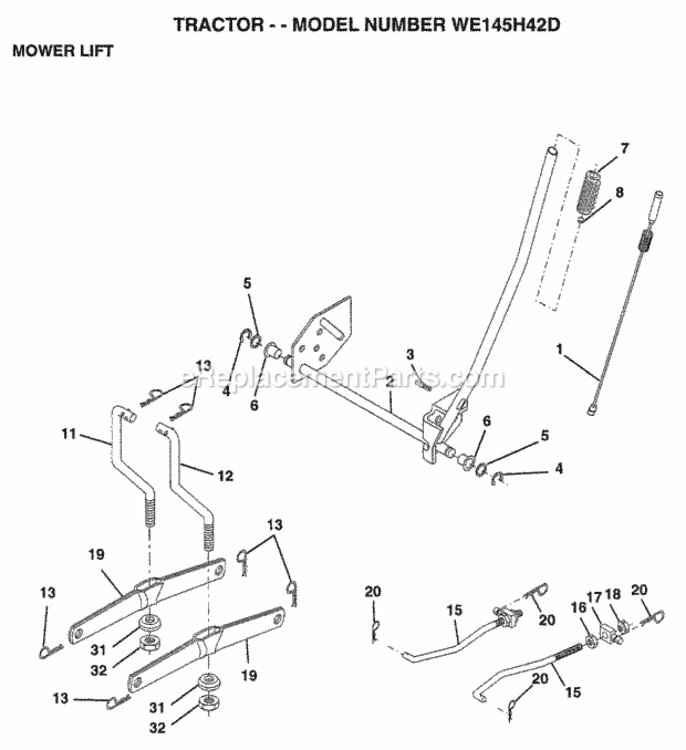 Page H Diagram and Parts List for WE145H42D 1998 Husqvarna Lawn Tractor