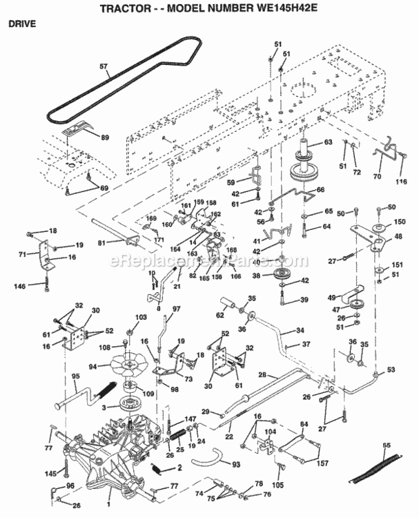Page C Diagram and Parts List for WE145H42E 1999 Husqvarna Lawn Tractor