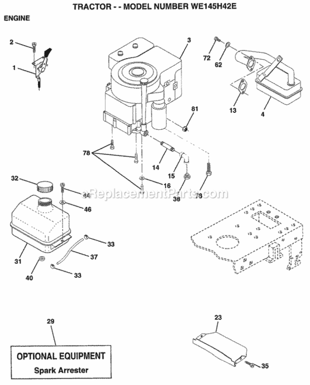 Page E Diagram and Parts List for WE145H42E 1999 Husqvarna Lawn Tractor