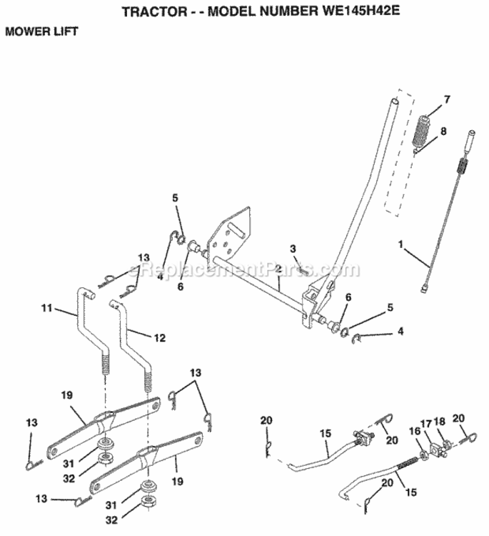 Page G Diagram and Parts List for WE145H42E 1999 Husqvarna Lawn Tractor
