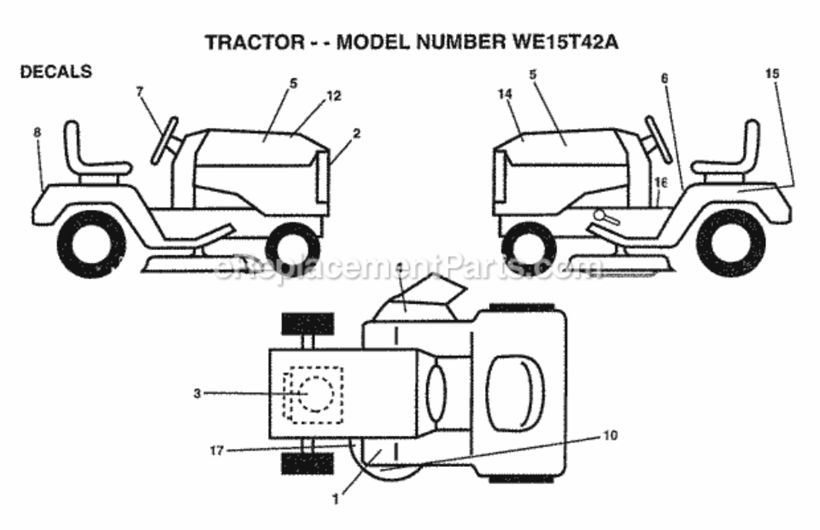 Page B Diagram and Parts List for WE15T42A 1999 Husqvarna Lawn Tractor