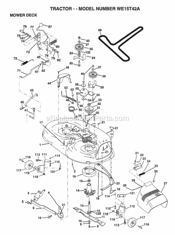 Page F Diagram and Parts List for WE15T42A 1999 Husqvarna Lawn Tractor