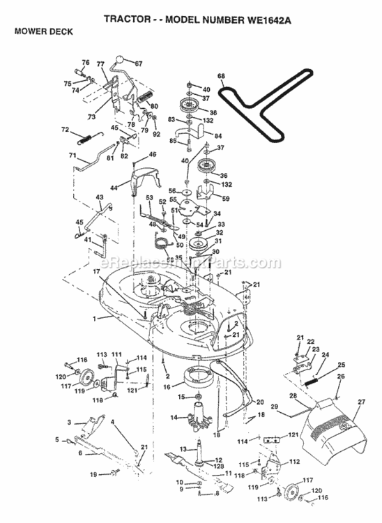 Page K Diagram and Parts List for WE1642A 1997 Husqvarna Lawn Tractor