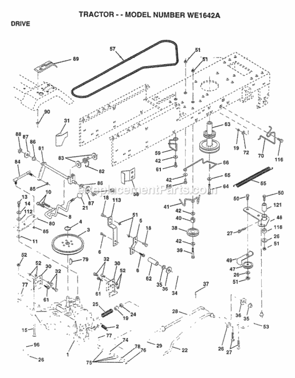 Page C Diagram and Parts List for WE1642A 1997 Husqvarna Lawn Tractor