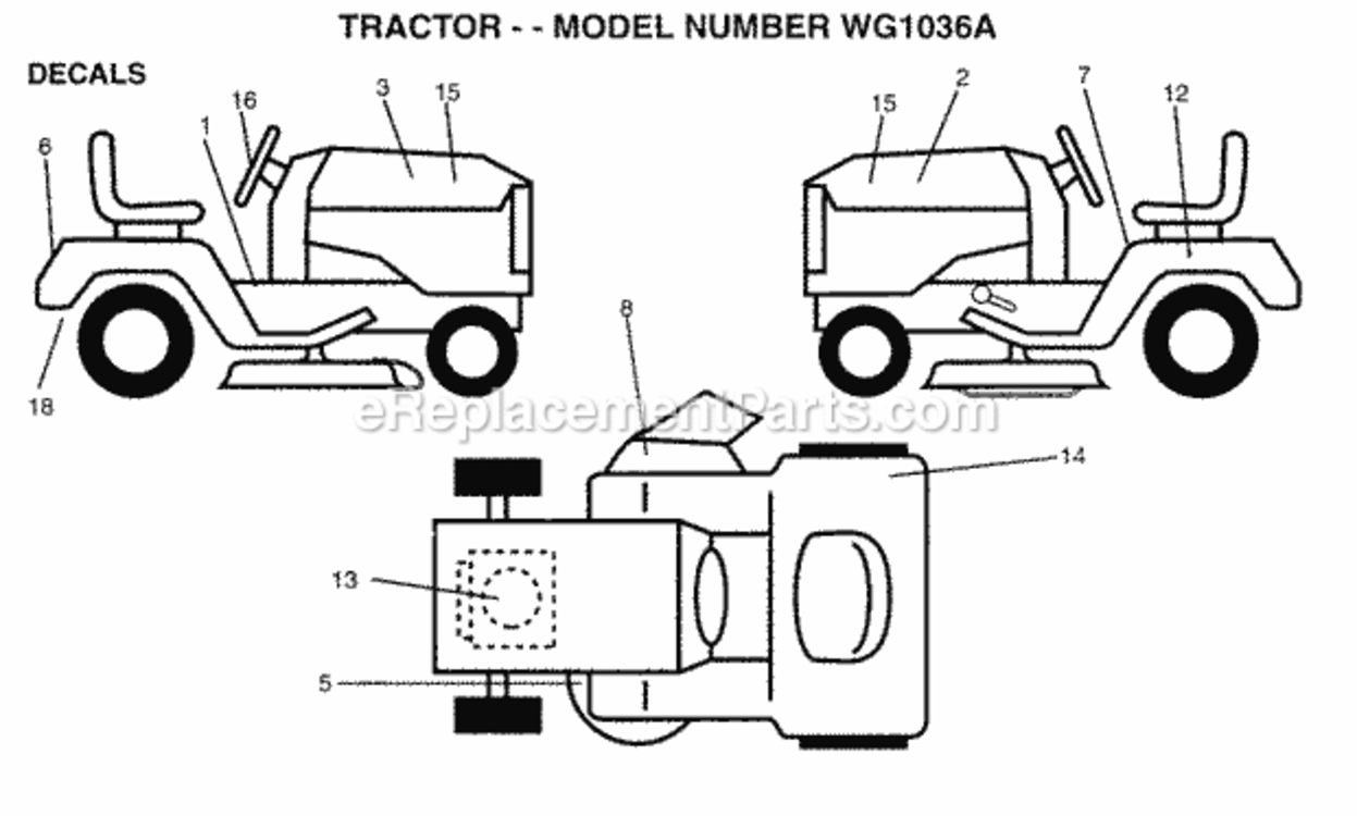 Page C Diagram and Parts List for WG1036A 1999 And Before Husqvarna Lawn Tractor