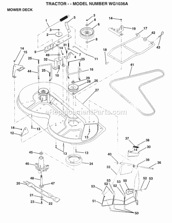 Page G Diagram and Parts List for WG1036A 1999 And Before Husqvarna Lawn Tractor
