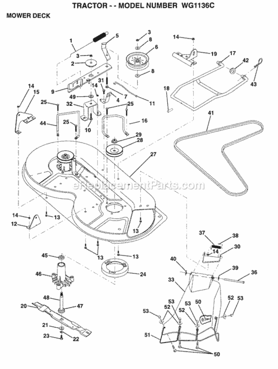 Page J Diagram and Parts List for WG1136C 1999 And Before Husqvarna Lawn Tractor