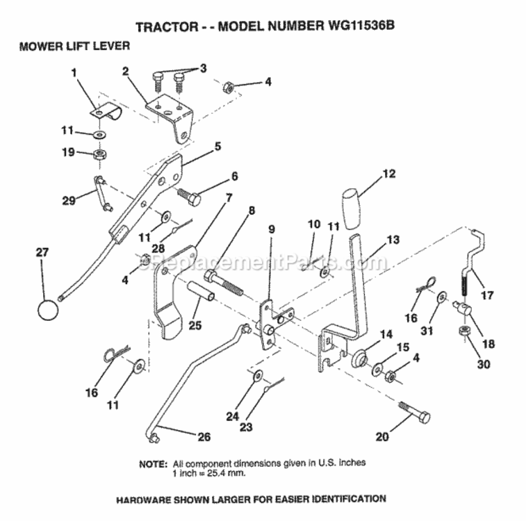 Page K Diagram and Parts List for WG11536B 1999 And Before Husqvarna Lawn Tractor