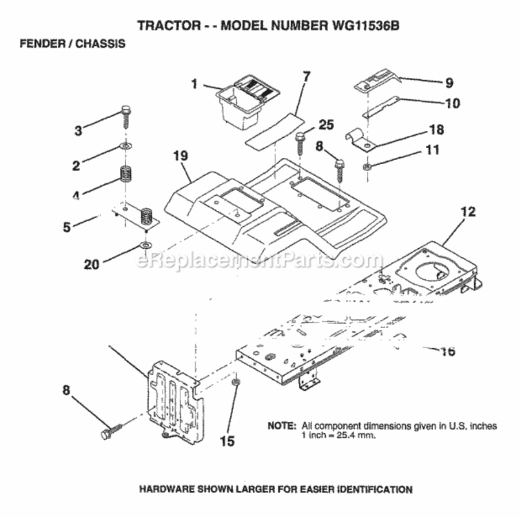 Page F Diagram and Parts List for WG11536B 1999 And Before Husqvarna Lawn Tractor