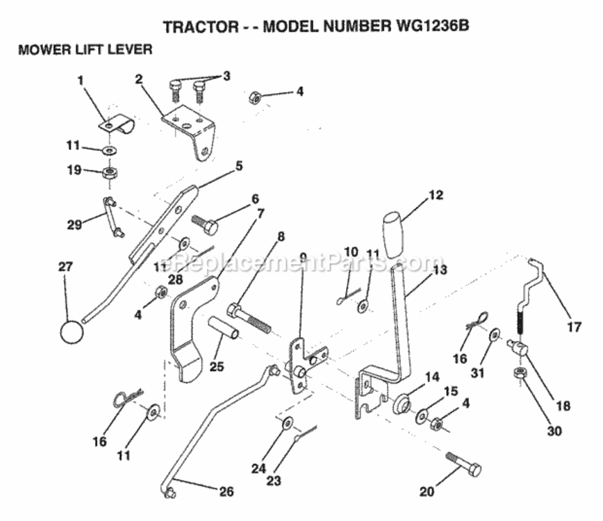 Page M Diagram and Parts List for WG1236B 1999 And Before Husqvarna Lawn Tractor