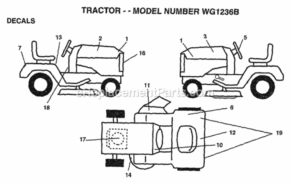 Page E Diagram and Parts List for WG1236B 1999 And Before Husqvarna Lawn Tractor