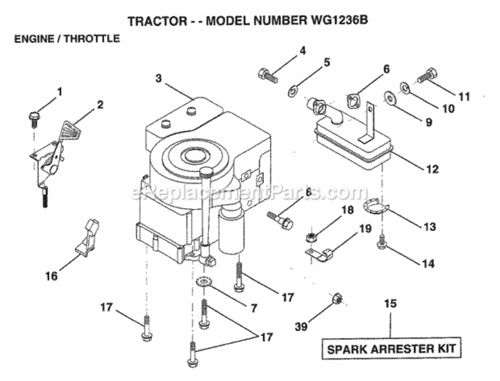 Page G Diagram and Parts List for WG1236B 1999 And Before Husqvarna Lawn Tractor