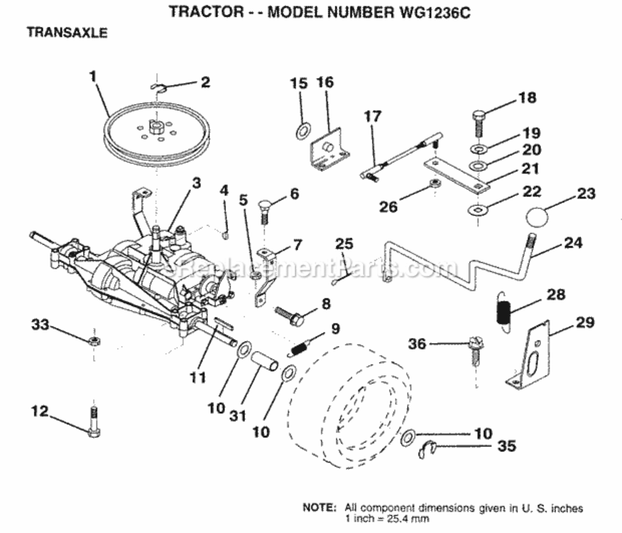Page O Diagram and Parts List for WG1236C 1999 And Before Husqvarna Lawn Tractor