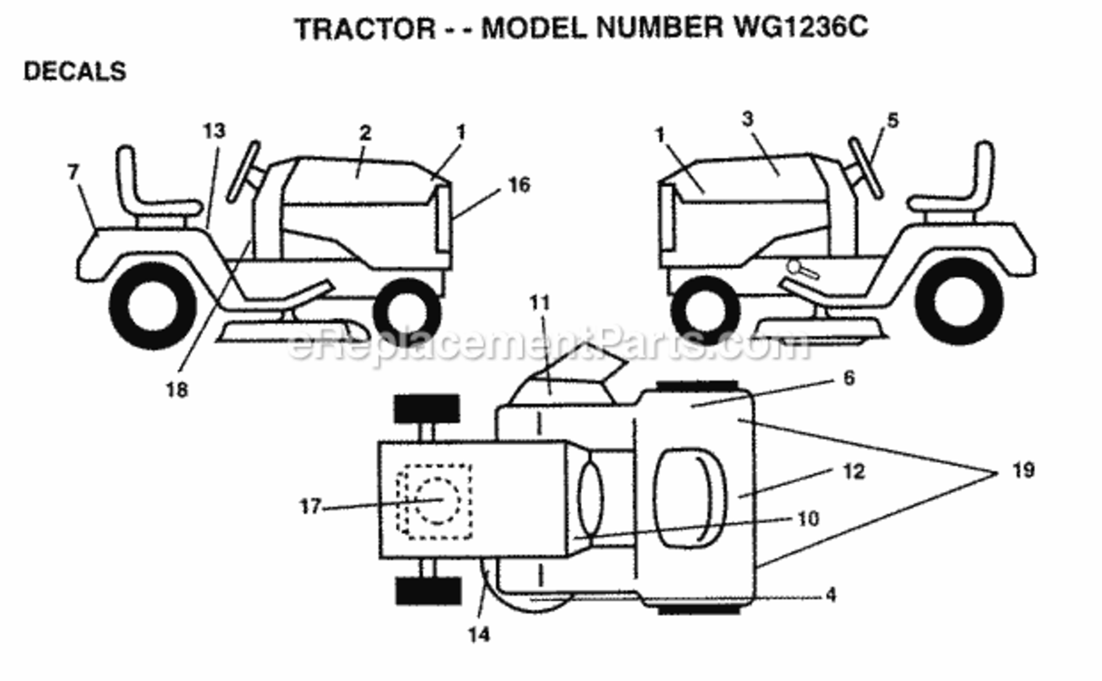 Page C Diagram and Parts List for WG1236C 1999 And Before Husqvarna Lawn Tractor