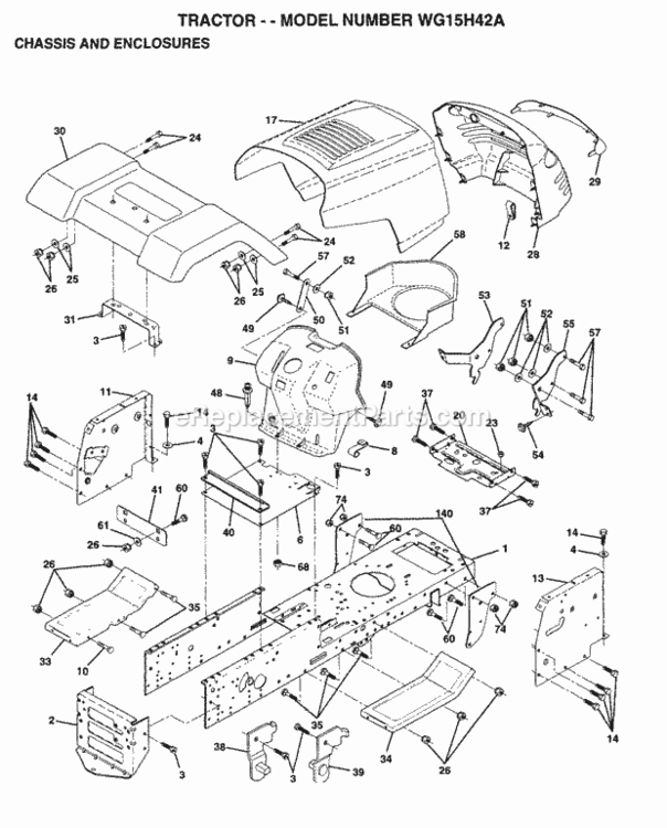 Page A Diagram and Parts List for WG15H42A 1999 And Before Husqvarna Lawn Tractor
