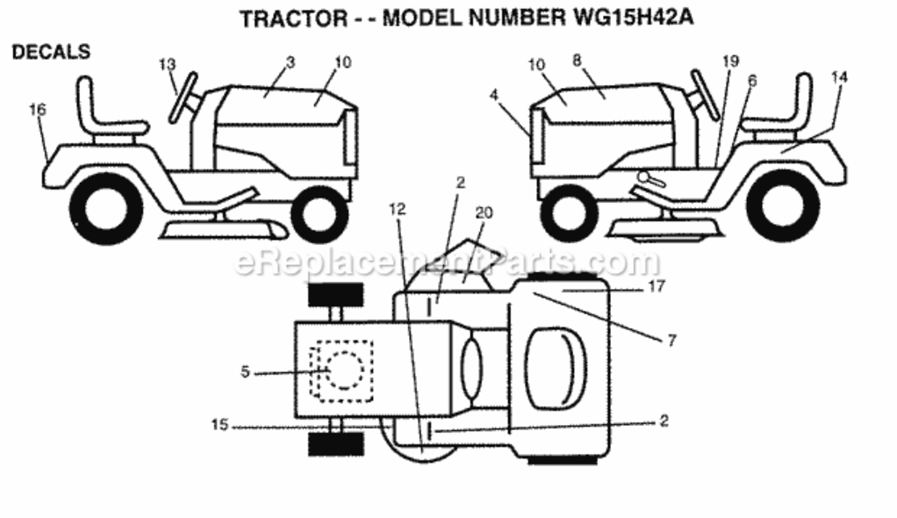 Page B Diagram and Parts List for WG15H42A 1999 And Before Husqvarna Lawn Tractor