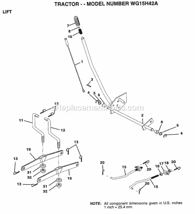 Page F Diagram and Parts List for WG15H42A 1999 And Before Husqvarna Lawn Tractor