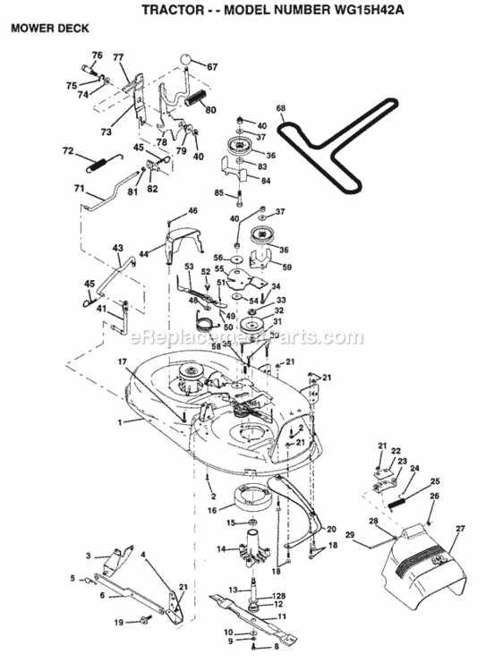 Page G Diagram and Parts List for WG15H42A 1999 And Before Husqvarna Lawn Tractor