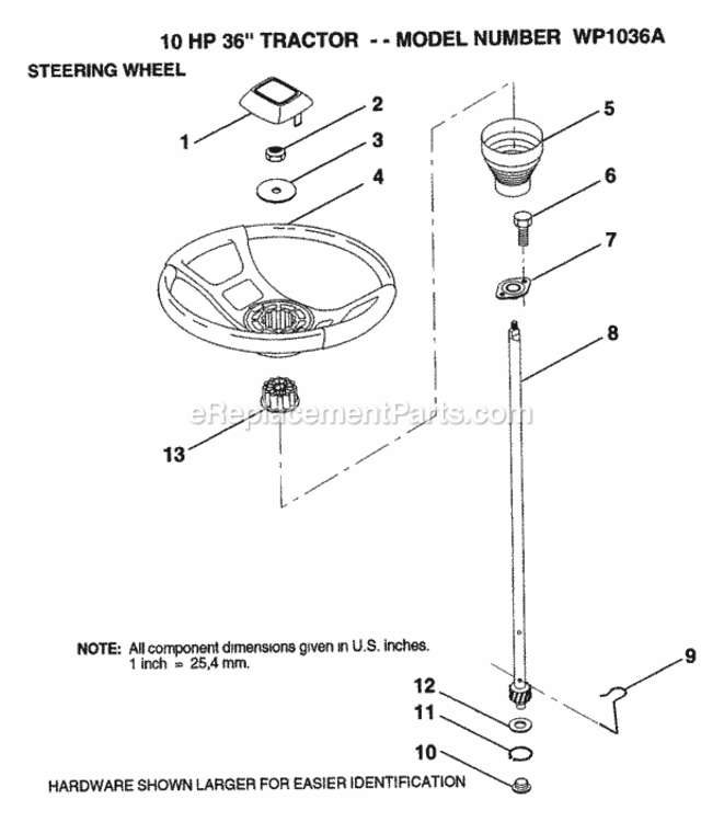 Page O Diagram and Parts List for WP1036A 1992 Husqvarna Lawn Tractor