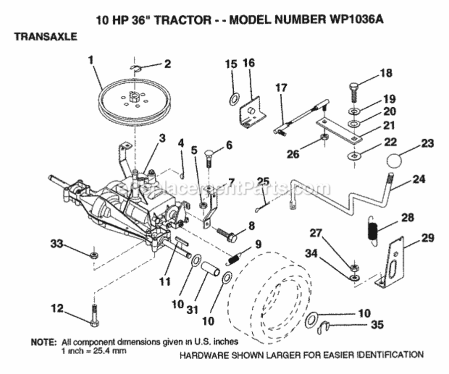 Page P Diagram and Parts List for WP1036A 1992 Husqvarna Lawn Tractor