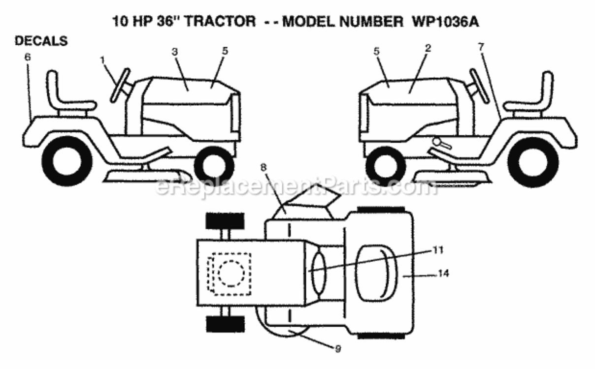Page D Diagram and Parts List for WP1036A 1992 Husqvarna Lawn Tractor