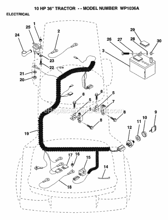 Page E Diagram and Parts List for WP1036A 1992 Husqvarna Lawn Tractor