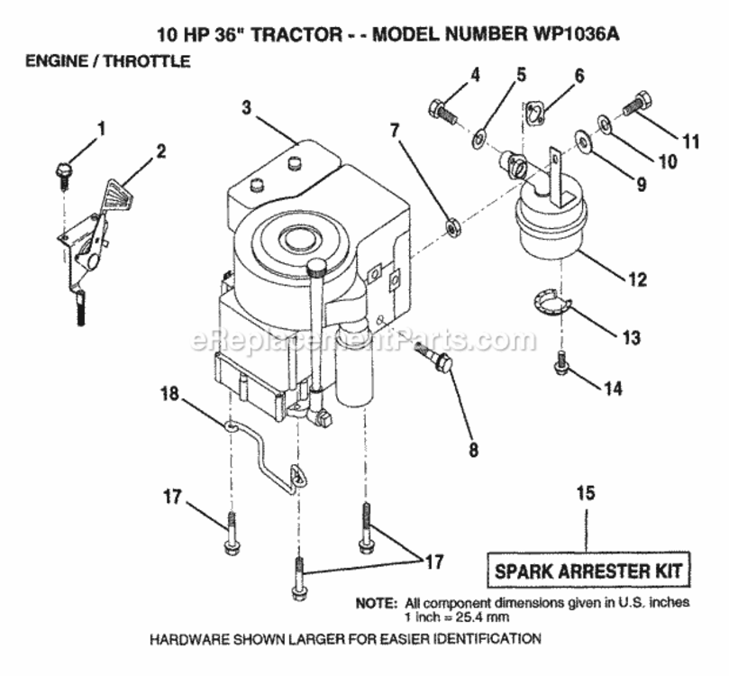 Page F Diagram and Parts List for WP1036A 1992 Husqvarna Lawn Tractor
