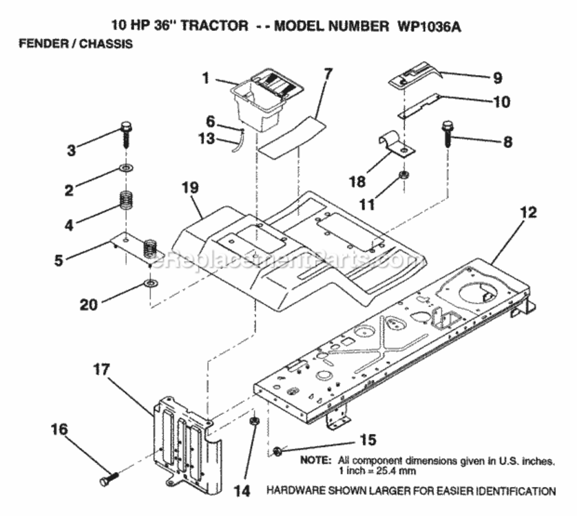 Page G Diagram and Parts List for WP1036A 1992 Husqvarna Lawn Tractor