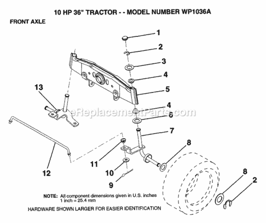Page H Diagram and Parts List for WP1036A 1992 Husqvarna Lawn Tractor