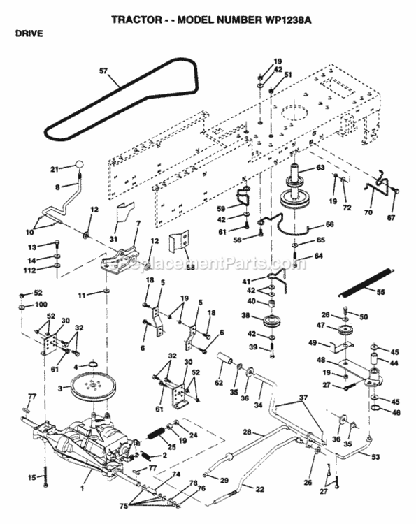 Page C Diagram and Parts List for WP1238A 1995 Husqvarna Lawn Tractor