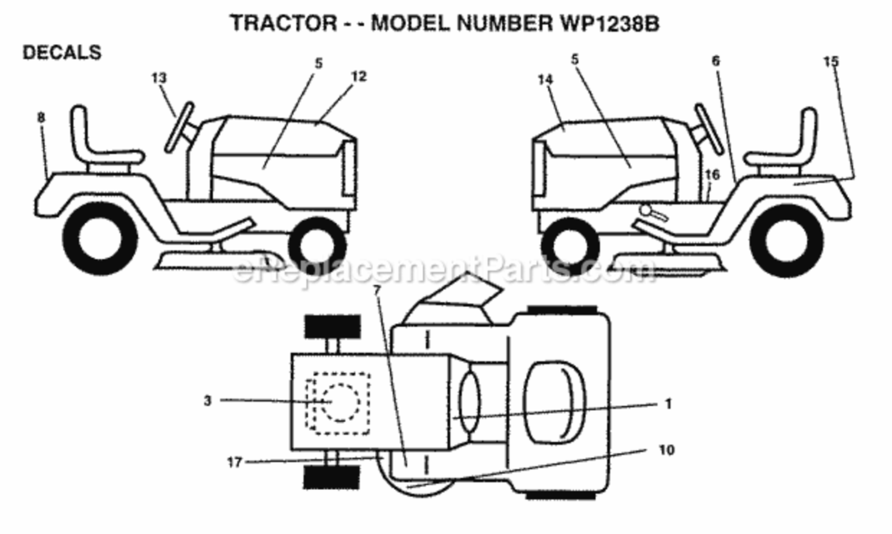 Page B Diagram and Parts List for WP1238B 1996 Husqvarna Lawn Tractor