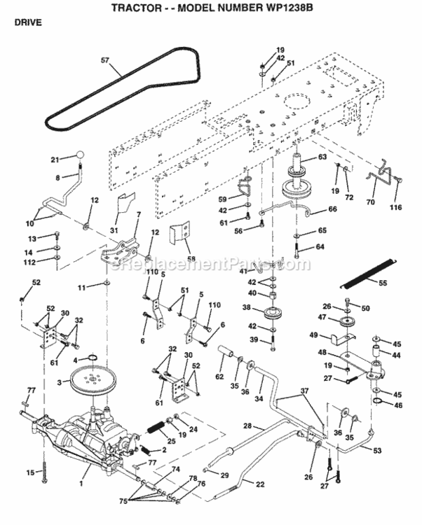 Page C Diagram and Parts List for WP1238B 1996 Husqvarna Lawn Tractor
