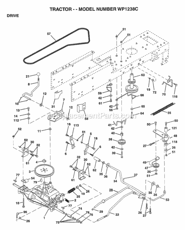 Page C Diagram and Parts List for WP1238C 1997 Husqvarna Lawn Tractor