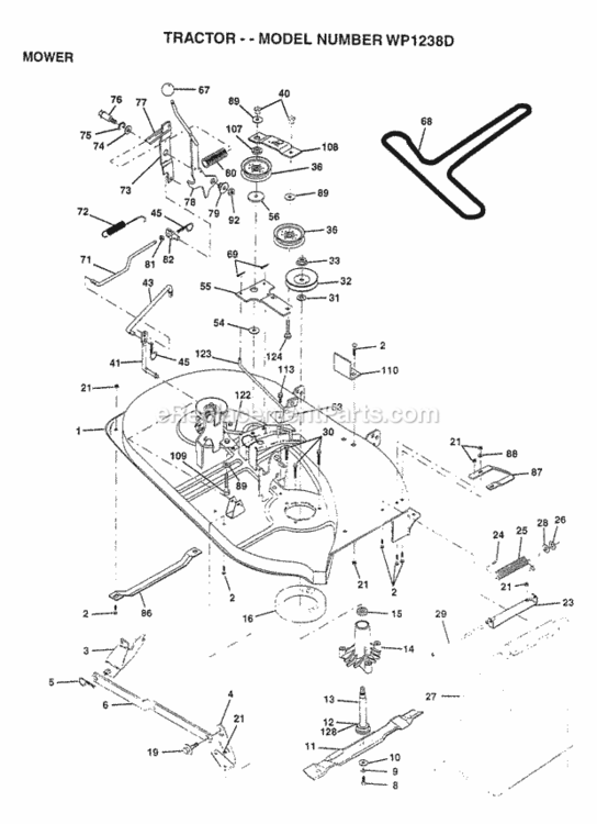Page F Diagram and Parts List for WP1238D 1997 Husqvarna Lawn Tractor