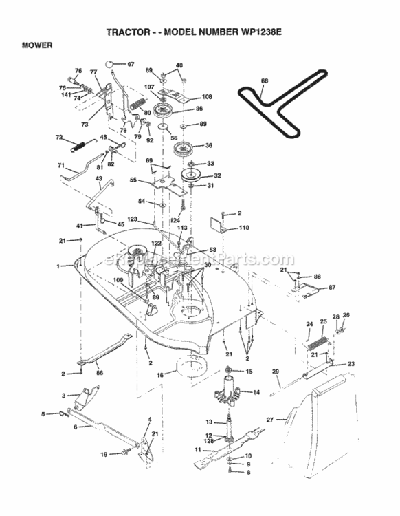Page G Diagram and Parts List for WP1238E 1998 Husqvarna Lawn Tractor