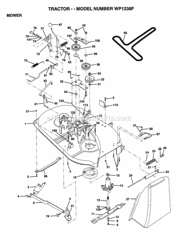 Page F Diagram and Parts List for WP1238F 1999 Husqvarna Lawn Tractor