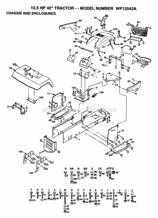 Page A Diagram and Parts List for WP12542A 1992 Husqvarna Lawn Tractor