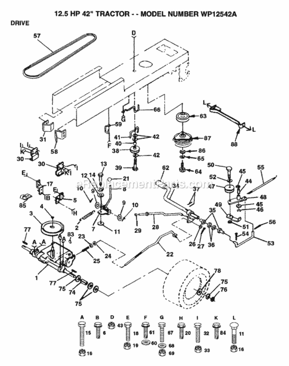 Page C Diagram and Parts List for WP12542A 1992 Husqvarna Lawn Tractor