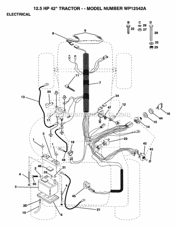Page D Diagram and Parts List for WP12542A 1992 Husqvarna Lawn Tractor