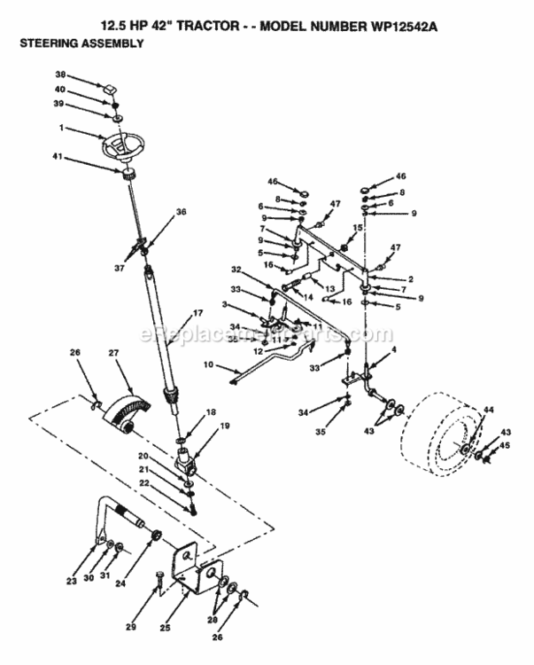 Page H Diagram and Parts List for WP12542A 1992 Husqvarna Lawn Tractor
