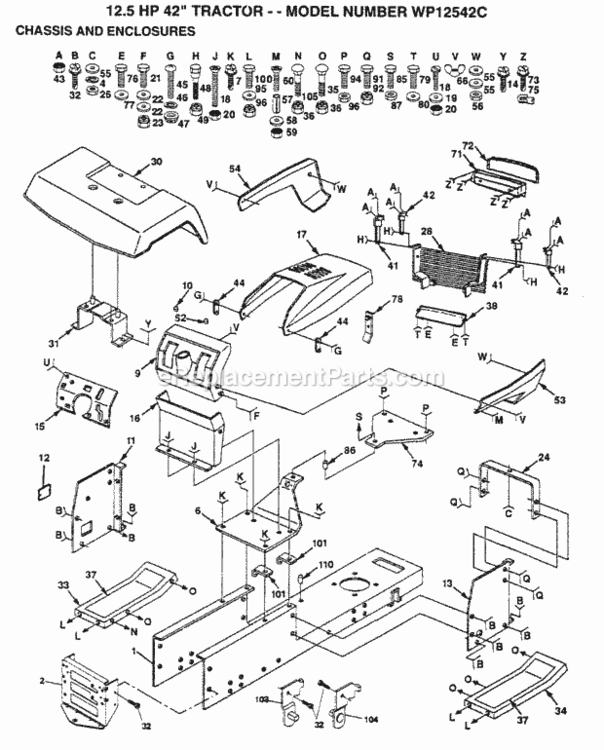 Page A Diagram and Parts List for WP1254C 1999 And Before Husqvarna Lawn Tractor