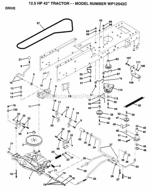 Page C Diagram and Parts List for WP1254C 1999 And Before Husqvarna Lawn Tractor