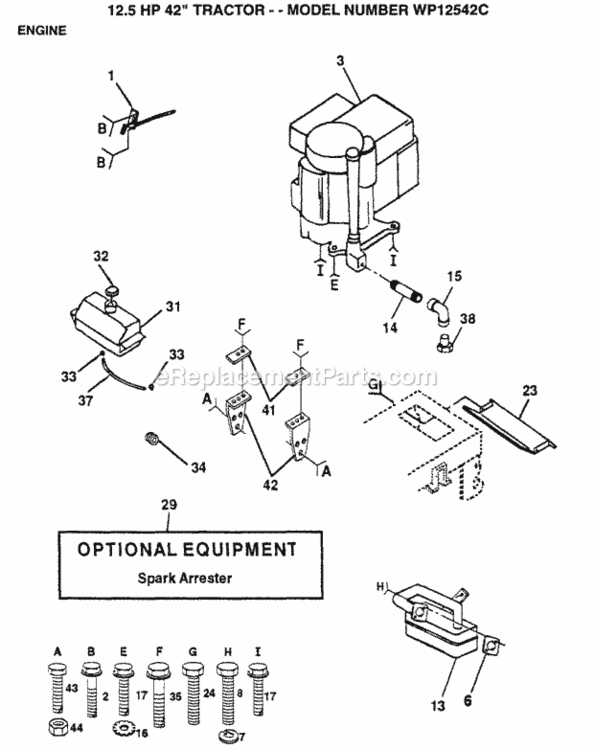 Page E Diagram and Parts List for WP1254C 1999 And Before Husqvarna Lawn Tractor