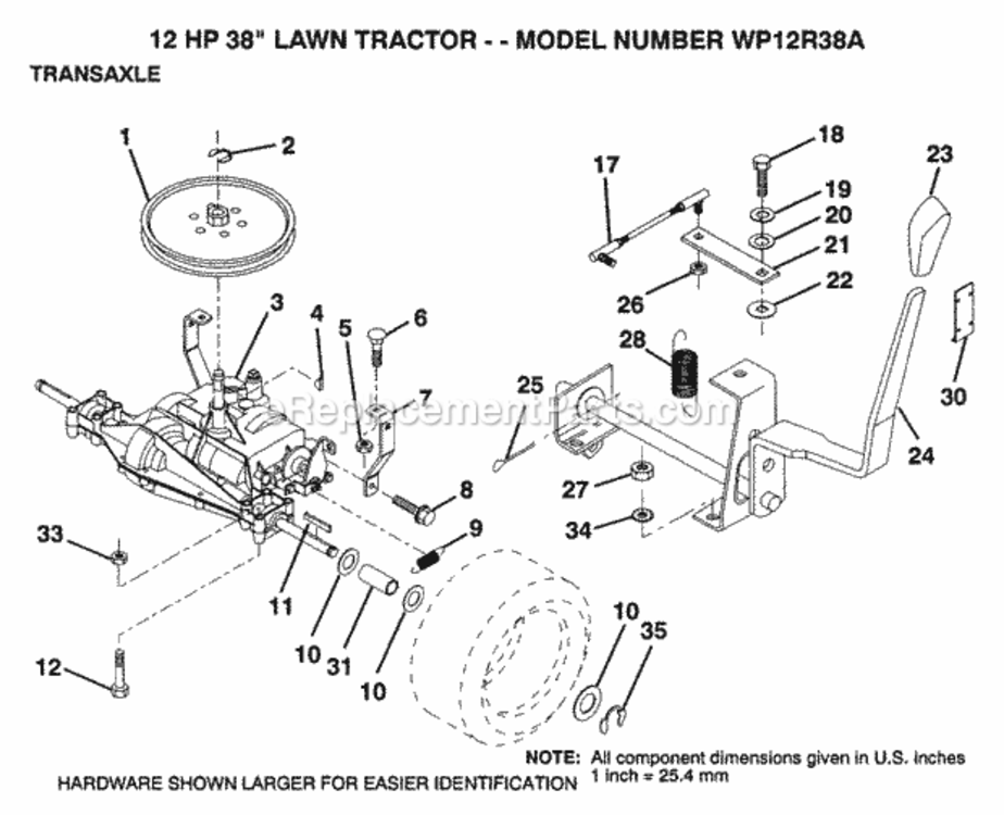 Page P Diagram and Parts List for WP12R38A 1992 Husqvarna Lawn Tractor